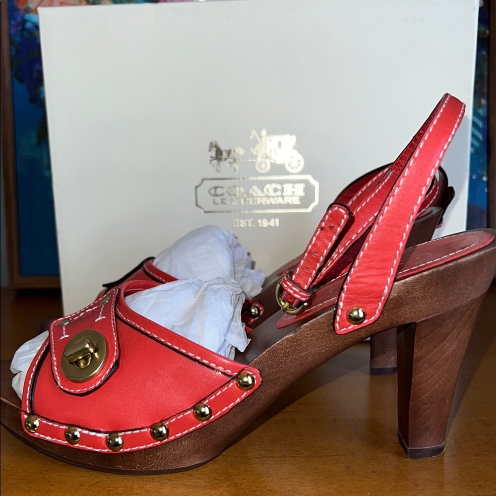 Brunt Orange Leather Sandals with gold accents.  BRAND NEW!!! Coach Women's